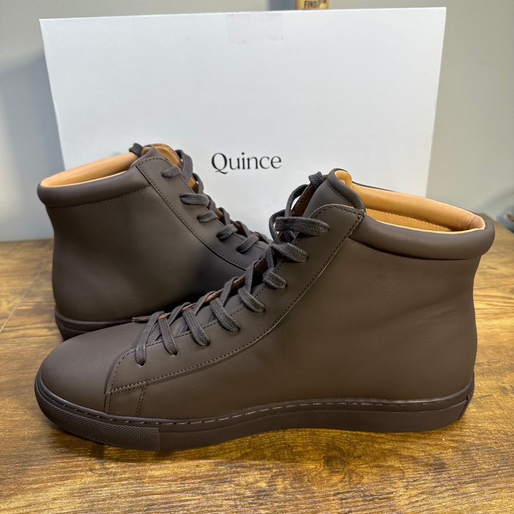 Quince Mens Leather High Top Sneakers Espresso Brown Minimalist Shoes Size 12